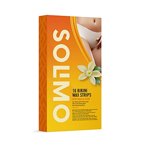 Marca Amazon - Solimo - Bandas de cera zona del bikini con aroma de vainilla (4x16 bandas de cera)