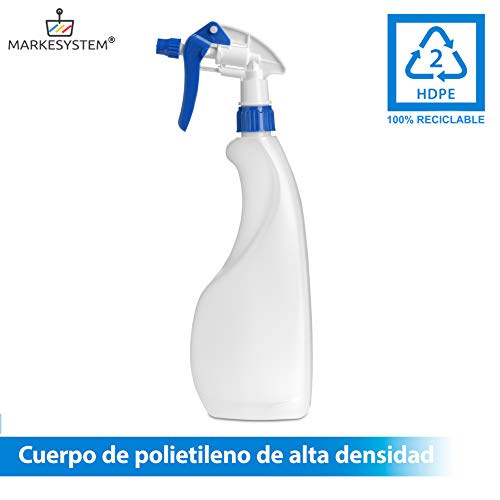 MARKESYSTEM - Botella pulverizador vacía de plástico 750ml (5 Botellas) Traslúcida y reciclable HPDE - Hogar y Profesional - Pistola para Productos químicos, líquidos, alcoholes, etc.