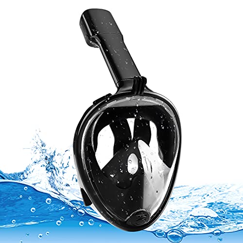 Máscara de Buceo 180 ° Vista panorámica Easybreath Completa Máscara con tecnología Anti-Niebla y Anti-Fugas Esnórquel Integral Plegable Cámara Deportiva Compatible Negro S/M