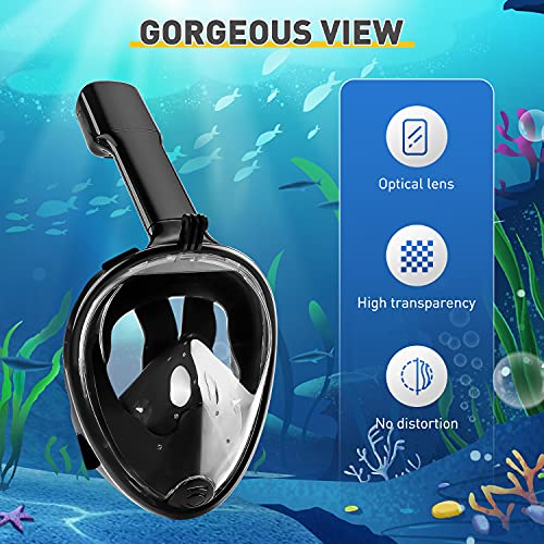 Máscara de Buceo 180 ° Vista panorámica Easybreath Completa Máscara con tecnología Anti-Niebla y Anti-Fugas Esnórquel Integral Plegable Cámara Deportiva Compatible Negro S/M