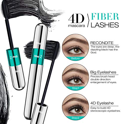 Mascara de Pestañas 4D Waterproof - DRMODE Mascara de Pestañas con Fibras de Seda, Aspecto Natural y Falso de Pestañas en una Máscara de Pestañas, Máscara de Larga Duración para Definición y Volumen