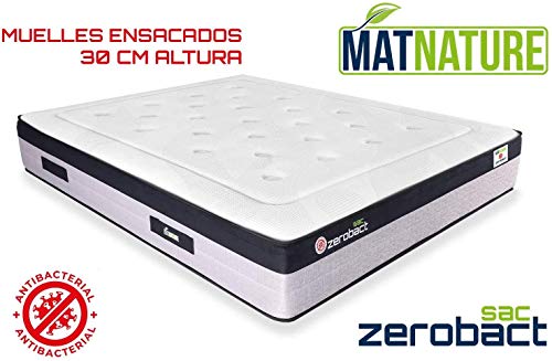 Matnature | Colchón Antibacterial Modelo Zerobact Sac | Altura 30 cm | Colchón Viscoelástico | Colchón Muelle Ensacado | Gran Confort | Todas Las Medidas (105 x 190 cm)