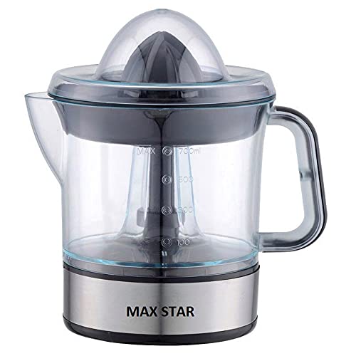 Max Star Exprimidor Eléctrico de Naranja con Deposito, Recipiente Extraíble, Acero Inoxidable, Capacidad de 700ml, 40W