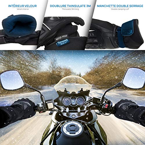 MAXAX Guantes de moto de invierno Aprobados por la CE, 2KP Guante de moto de invierno aprobado, impermeable y térmico, cuero y textil genuino, multi-refuerzo y protección, mujeres y hombres