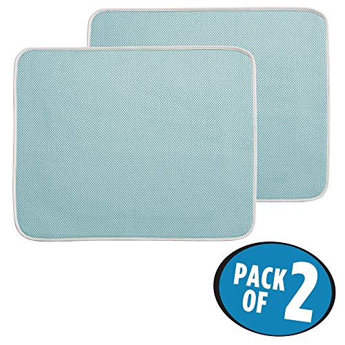 mDesign Juego de 2 Alfombrilla escurridora Grande para Vasos, Platos, sartenes – Tapete escurre Platos – Utensilios de Cocina de rápido Secado y fácil de Limpiar – Azul/Marfil