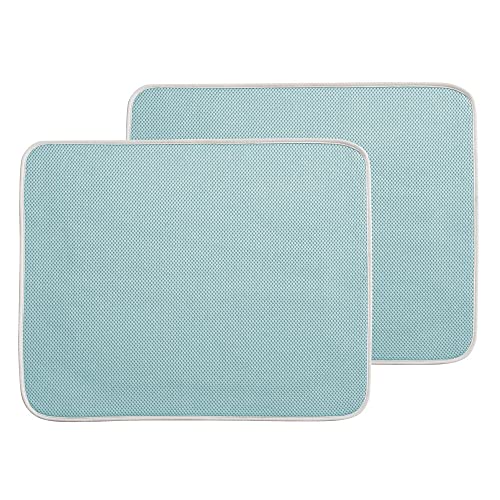 mDesign Juego de 2 Alfombrilla escurridora Grande para Vasos, Platos, sartenes – Tapete escurre Platos – Utensilios de Cocina de rápido Secado y fácil de Limpiar – Azul/Marfil