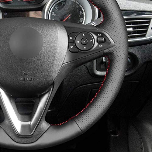 MDHANBK Cubierta de Volante de Coche de Cuero Negro Cosida a Mano, para Opel Astra (K) Corsa (E) Crossland X Grandland X Insignia