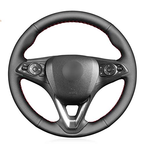 MDHANBK Cubierta de Volante de Coche de Cuero Negro Cosida a Mano, para Opel Astra (K) Corsa (E) Crossland X Grandland X Insignia