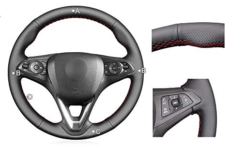 MDHANBK Cubierta de Volante de Coche de Cuero Negro Cosida a Mano, para Opel Astra (K) Corsa (E) Crossland X Grandland X Insignia