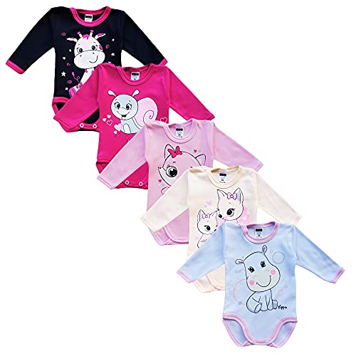 MEA BABY Body unisex de manga larga para bebé, 100 % algodón, en paquete de 5 unidades, con estampado, para niñas, bebés y niños, niña 3, 24 meses