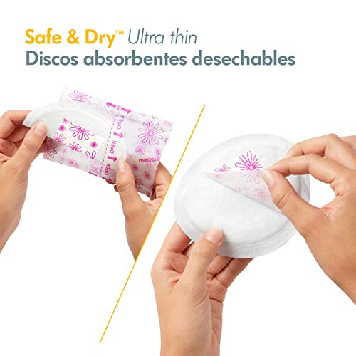 Medela Discos absorbentes desechables Safe & Dry Ultra thin - Discos de lactancia extremadamente finos y muy absorbentes, paquete de 60 discos de lactancia embalados individualmente