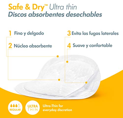 Medela Discos absorbentes desechables Safe & Dry Ultra thin - Discos de lactancia extremadamente finos y muy absorbentes, paquete de 60 discos de lactancia embalados individualmente