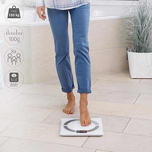 Medisana BS 444 Connect Báscula Analítica Digital de 180 kg, Báscula Personal para Medir la Grasa Corporal, el Agua Corporal, la Masa Muscular, el Peso de los Huesos, Báscula de Grasa Corporal con App