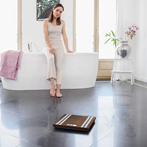 Medisana BS 552 connect báscula digital de bambú para análisis corporal hasta 180 kg, báscula personal para medir la grasa corporal, el agua corporal, báscula de grasa corporal con aplicación, Brown