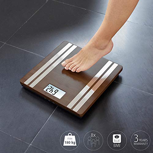 Medisana BS 552 connect báscula digital de bambú para análisis corporal hasta 180 kg, báscula personal para medir la grasa corporal, el agua corporal, báscula de grasa corporal con aplicación, Brown