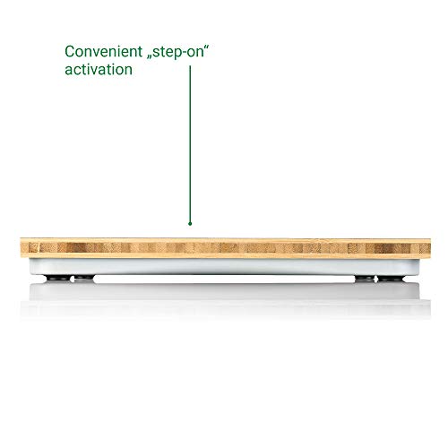 Medisana PS 440 báscula personal digital de bambú de hasta 180 kg, báscula de baño con desconexión automática y pantalla LED invisible