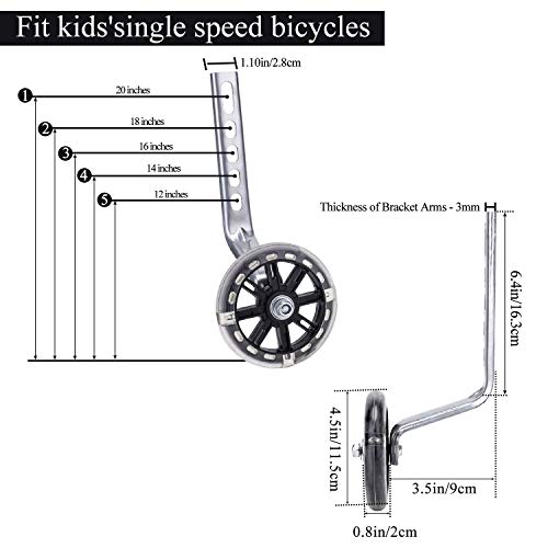 Mehomei Ruedas Estabilizadoras para Bicicleta Infantil 12 14 16 18 20 Pulgadas, Ruedas de Entrenamiento Bicicleta, Estabilizador de Bicicleta, Negro