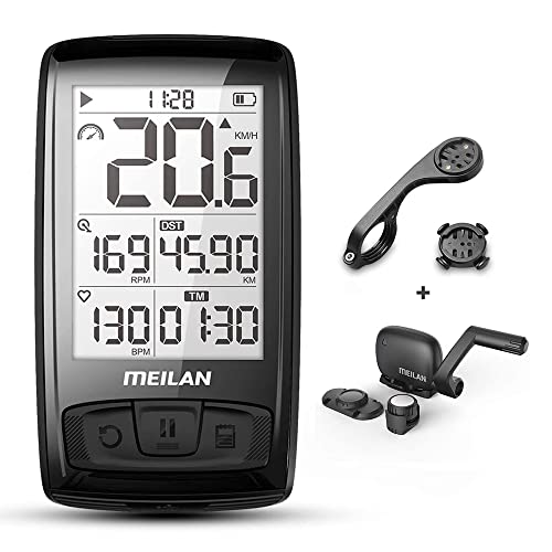 MEILAN Blade- Computadora inalámbrica de Bicicleta Computadora de Bici cuentakilómetros ANT+ Bluetooth 4.0 cuentakilómetros y tacómetro, velocidad y cadencia impermeable pantalla LCD de 2,5