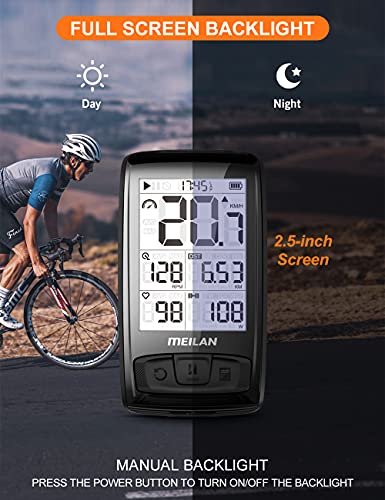 MEILAN Blade- Computadora inalámbrica de Bicicleta Computadora de Bici cuentakilómetros ANT+ Bluetooth 4.0 cuentakilómetros y tacómetro, velocidad y cadencia impermeable pantalla LCD de 2,5