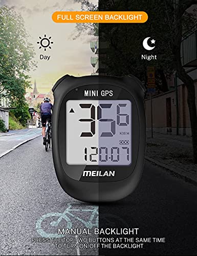 MEILAN M3 Mini ciclocomputadore GPS Computadora de bicicleta de GPS computadora de ciclismo inalámbrica odómetro velocímetro impermeable y retroiluminación para bicicleta de carretera MTB(color negro)