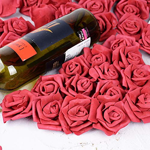 MEJOSER 50pcs Flores Rosas Artificiales en Espuma Cabezas de Rosa 7cm Rosas Falsas Decoración Boda Mesa Fiesta San Valentín Hogar Manualidades Oso Color Burdeos