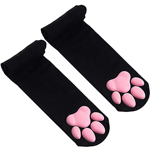 Mfacl Muslo Alto Calcetines Calcetines Altos de la Rodilla para Mujer - Japonés 3D Paw Paw Lolita Kawaii Socks para Mujeres Gater Cat PAJAS Pads Mish CALDOS Altos sobre Rodilla