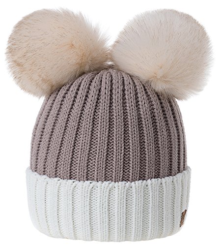 MFAZ Morefaz Ltd Mujer Gorro de Invierno Beanie Sombrero De Invierno Doble Pompón Esquí de Moda (Ecru Cacao)