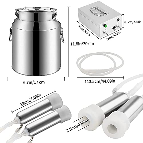 MFFANA Ordeñadora Eléctrica para Cabras, Bomba De Vacío De Impulsos Reforzada, Parada Automática De Ordeño, Cubeta De Leche De Acero Inoxidable, con Cepillos Tubulares (Color : Cattle, Size : 7L)