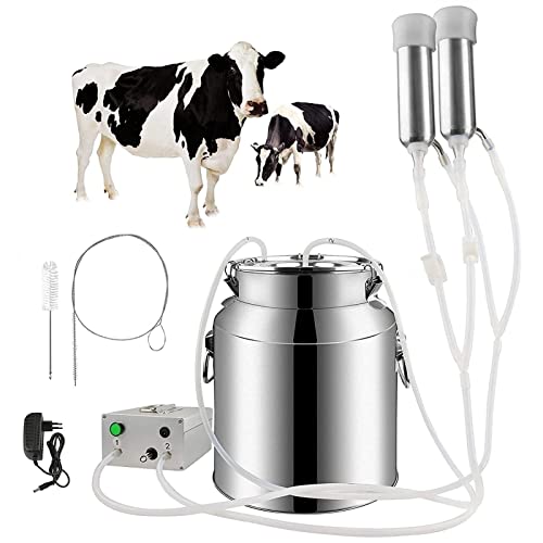 MFFANA Ordeñadora Eléctrica para Cabras, Bomba De Vacío De Impulsos Reforzada, Parada Automática De Ordeño, Cubeta De Leche De Acero Inoxidable, con Cepillos Tubulares (Color : Cattle, Size : 7L)