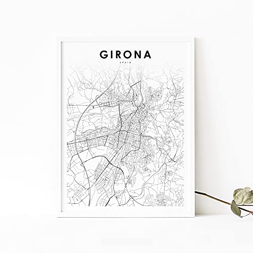 MG global - Impresión de mapa de Girona España - Póster de mapa - Gerona Espana Catalonia City Street Map Print - Decoración de oficina para habitación infantil