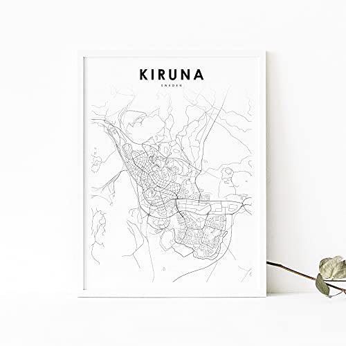 MG global - Póster de mapa de Kiruma Suecia, diseño de mapa de Laponia de Giron - Impresión de mapa de la calle de la ciudad - Decoración de la pared del cuarto de guardería
