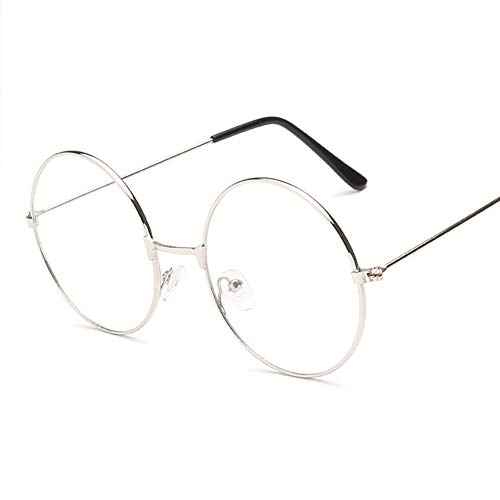 mi ji Montura Redonda de Estilo Retro para Gafas, Unisex, con Cristal Transparente Plateado Plateado