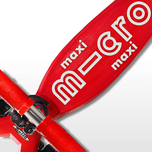 Micro® Maxi Deluxe LED, Patinete 3 Ruedas LED, 5-12 Años, Peso 2,5kg, Carga Máx 70Kg, Altura 67-91 cm, Plataforma Antideslizante Polipropileno (Flexible, Alta Resistencia) (Rojo)