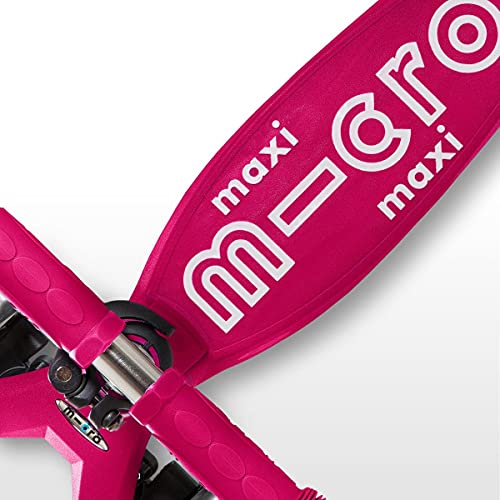 Micro® Maxi Deluxe LED, Patinete 3 Ruedas LED, 5-12 Años, Peso 2,5kg, Carga Máx 70Kg, Altura 67-91 cm, Plataforma Antideslizante Polipropileno (Flexible, Alta Resistencia) (Rosa)