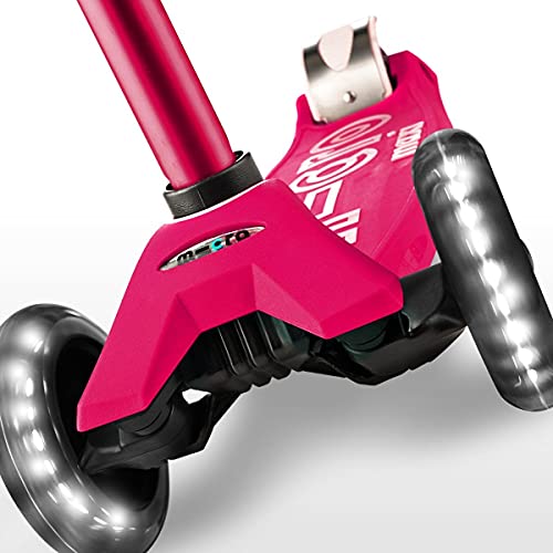 Micro® Maxi Deluxe LED, Patinete 3 Ruedas LED, 5-12 Años, Peso 2,5kg, Carga Máx 70Kg, Altura 67-91 cm, Plataforma Antideslizante Polipropileno (Flexible, Alta Resistencia) (Rosa)