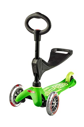 Micro® Mini 3en1 Deluxe. Patinete evolutivo 3 Ruedas, 1,5 - 5 años, Manillar Regulable 48-68cm, Asiento de Aprendizaje. (Verde)