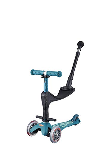 Micro® Mini 3en1 Deluxe Plus. El Original. Patinete evolutivo 3 Ruedas, 1-5 años, Manillar Regulable 48-68cm, Asiento + Reposapiés + Bastón de Empuje (Azul Hielo)