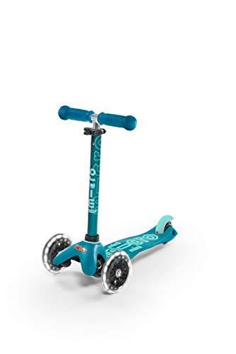 Micro® Mini Deluxe LED, Original Design 2-5 Años, Peso 1,95kg, Carga Máx 50Kg, Altura 48-68 cm, Patinete 3 Ruedas con iluminación LED, Rodamientos ABEC9, Plataforma Antideslizante (Aqua, Única)