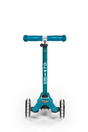 Micro® Mini Deluxe LED, Original Design 2-5 Años, Peso 1,95kg, Carga Máx 50Kg, Altura 48-68 cm, Patinete 3 Ruedas con iluminación LED, Rodamientos ABEC9, Plataforma Antideslizante (Aqua, Única)