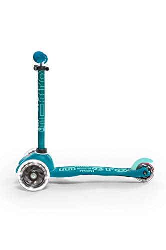 Micro® Mini Deluxe LED, Original Design 2-5 Años, Peso 1,95kg, Carga Máx 50Kg, Altura 48-68 cm, Patinete 3 Ruedas con iluminación LED, Rodamientos ABEC9, Plataforma Antideslizante (Aqua, Única)