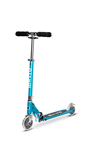 Micro® Sprite LED, Original Design, Patinete 2 Ruedas con iluminación LED Plegable, +6 Años, Peso 2,85kg, Carga Máx 100Kg, Aluminio, Plataforma Antideslizante, Rodamientos ABEC 9 (Azul Océano)