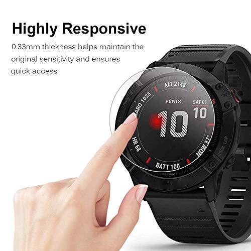 Miimall Protectora de Pantalla para Garmin Fenix 6X/ 6X Pro/ 6X Pro Solar con Tapón de Polvo, Alta Definición Película Vidrio Templado y Tapones Antipolvo para Garmin Fenix 6X - Negro