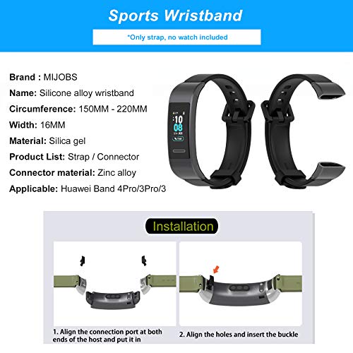 Mijobs Correa Compatible con Huawei Band 3/Band 3 Pro/Band 4 Pro Correas de Silicona Pulsera Suave y Transpirable para Mujer y Hombre Correas para Huawei Band 4 Pro/Band 3 Pro/Band 3