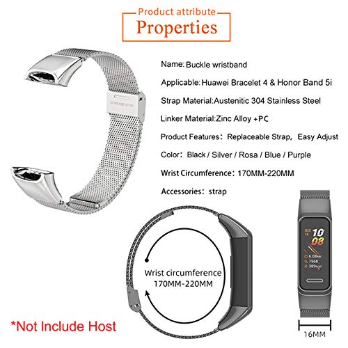 MIJOBS Correa Compatible con Huawei Band 4 Correas, Honor Band 5i Correa Metal Pulsera de Repuesto Correas de Acero Inoxidable para Huawei Band 4 Pulsera Honor Band 5i Pulseras