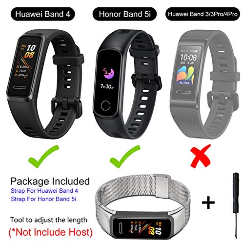 MIJOBS Correa Compatible con Huawei Band 4 Correas, Honor Band 5i Correa Metal Pulsera de Repuesto Correas de Acero Inoxidable para Huawei Band 4 Pulsera Honor Band 5i Pulseras