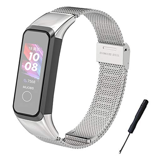 MIJOBS Correa Compatible con Huawei Band 4 Correas, Honor Band 5i Correa Metal Pulsera de Repuesto Correas de Acero Inoxidable para Huawei Band 4 Pulsera Honor Band 5i Pulseras