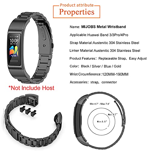 Mijobs Correa de Metal Compatible con Huawei Band 4 Pro/Band 3 Pro/Band 3 Pulseras de Repuesto de Acero Inoxidable Correas Accesorios de Pulsera para Huawei Band 4Pro/3Pro/3 Correa