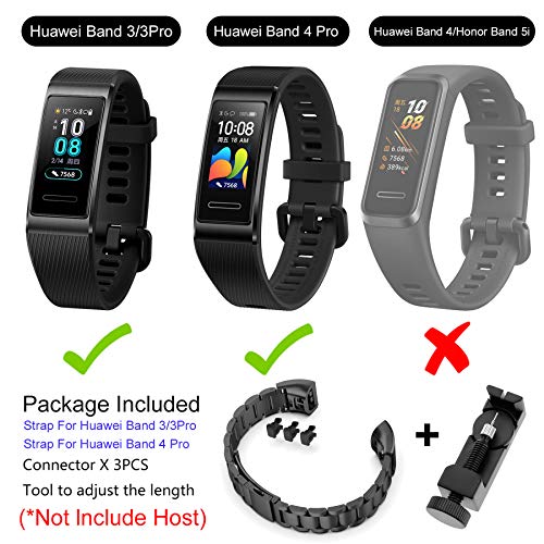 Mijobs Correa de Metal Compatible con Huawei Band 4 Pro/Band 3 Pro/Band 3 Pulseras de Repuesto de Acero Inoxidable Correas Accesorios de Pulsera para Huawei Band 4Pro/3Pro/3 Correa