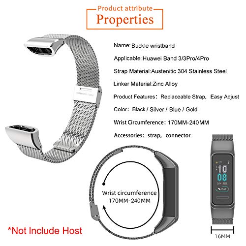 MIJOBS Correa para Band 4 Pro Huawei Band 3 Pro Correa Metal Acero Inoxidable Pulsera de Repuesto con Herramienta de Extracción de Eslabones Reemplazo Compatible con Huawei Band 4 Pro/3 Pro/3