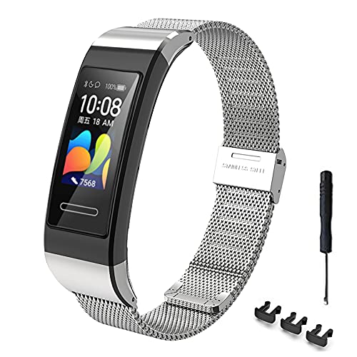 MIJOBS Correa para Band 4 Pro Huawei Band 3 Pro Correa Metal Acero Inoxidable Pulsera de Repuesto con Herramienta de Extracción de Eslabones Reemplazo Compatible con Huawei Band 4 Pro/3 Pro/3